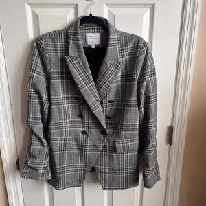Maison d'Amelie Paris Plaid Blazer Large Double‎ Breasted Checkered Black White